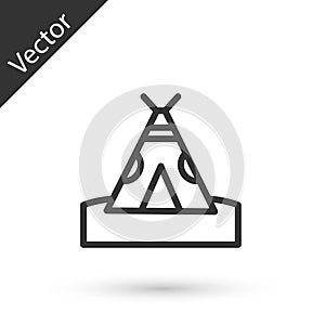 Grey line Traditional indian teepee or wigwam icon isolated on white background. Indian tent. Vector