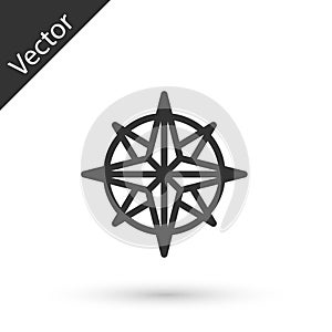 Grey line Wind rose icon isolated on white background. Compass icon for travel. Navigation design. Vector Illustration