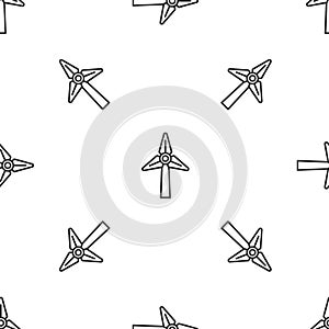 Grey line Wind turbine icon isolated seamless pattern on white background. Wind generator sign. Windmill for electric
