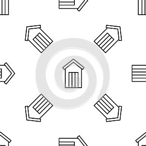 Grey line Wooden outdoor toilet icon isolated seamless pattern on white background. Vector