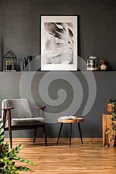 Grey living room with poster