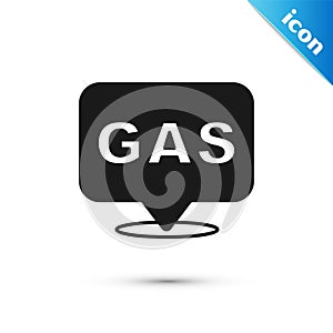 Grey Location and petrol or gas station icon isolated on white background. Car fuel symbol. Gasoline pump. Vector