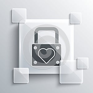 Grey Lock and heart icon isolated on grey background. Locked Heart. Love symbol and keyhole sign. Valentines day symbol