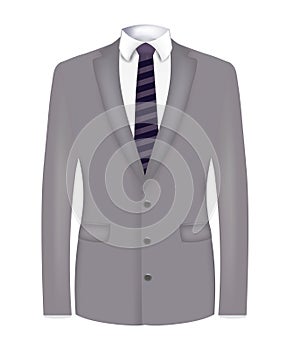 Grey man suit with striped tie