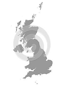 Grey Map of Great Britain on White Background