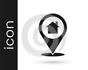 Grey Map pointer with house icon isolated on white background. Home location marker symbol. Vector