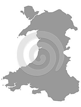 Grey Map of Wales on White Background