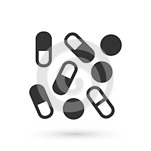 Grey Medical pill bottle biohacking icon isolated on white background. Pharmacy biohacking. Vector