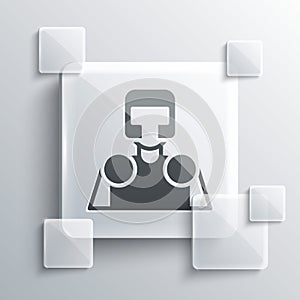 Grey Medieval knight icon isolated on grey background. Square glass panels. Vector