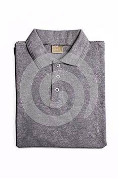 grey men's polo shirt on a white background