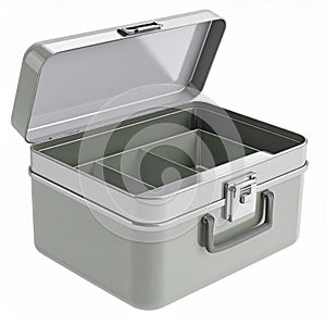 Grey Metal Box with Compartments and Lock