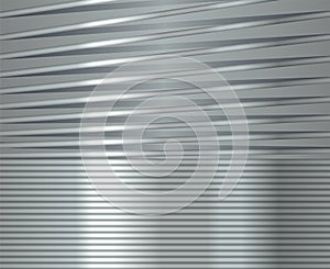 Grey metal compressed spring straight line background. Stainless steel texture black silver banner. Abstract tech industrial