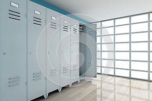 Grey Metal Lockers. 3d Rendering