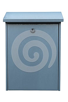 Grey metal outdoor mailbox isolated on a white background. Path saved.