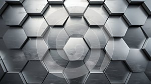 Grey metallic hexagon background. Generative AI