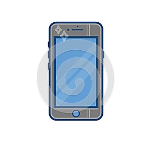 Grey mobile phone with blue screen vector eps10. Smartphone logo. Classic style smartphone. Mobile phone logo or sign.