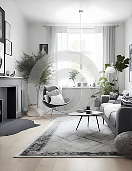 Grey Mockup Interior Design for Minimalist Scandinavian Living Room