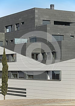 Grey modern residential building facade
