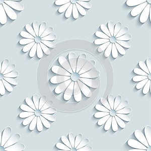 Grey modern seamless pattern with 3d chamomiles