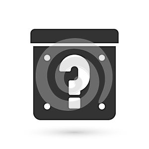 Grey Mystery box or random loot box for games icon isolated on white background. Question mark. Unknown surprise box