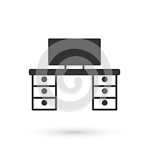 Grey Office desk icon isolated on white background. Vector