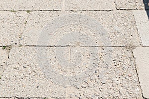 Grey Old Stone Pavement Top View or Granite Cobblestone Road