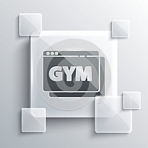 Grey Online fitness and training icon isolated on grey background. Square glass panels. Vector