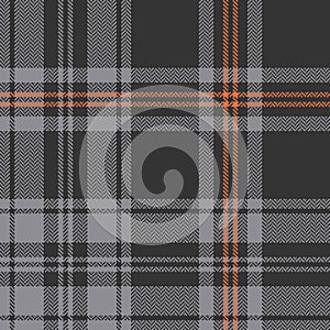 Grey orange plaid pattern vector. Herringbone seamless textured check plaid for flannel shirt, skirt. photo