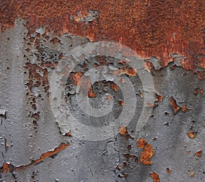 Grey paint and rusty metal background