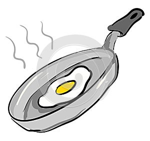 Grey pan with fried egg illustration vector