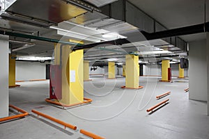 Grey parking whith colored elements