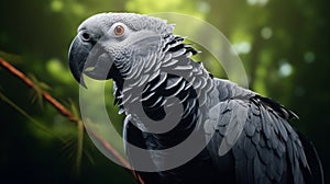 A grey parrot with its wings slightly spread photo