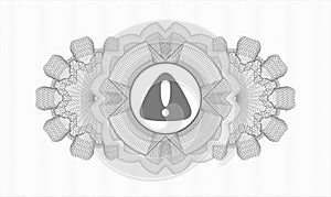 Grey passport emblem. Vector Illustration. Detailed with warning icon inside