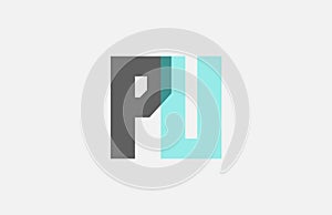 grey pastel blue alphabet letter combination PU P U for logo icon design