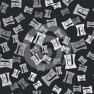 Grey Pencil sharpener icon isolated seamless pattern on black background. Vector