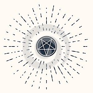 Grey Pentagram in a circle icon isolated on beige background. Magic occult star symbol. Abstract circle random dots