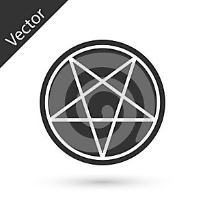 Grey Pentagram in a circle icon isolated on white background. Magic occult star symbol. Vector Illustration