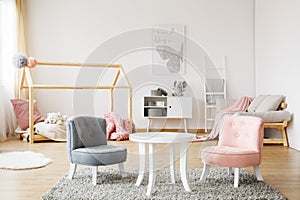 Grey and pink chairs