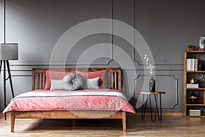 Grey and pink feminine bedroom