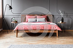 Grey and pink minimal bedroom