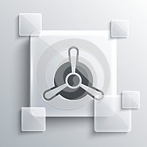 Grey Plane propeller icon isolated on grey background. Vintage aircraft propeller. Square glass panels. Vector