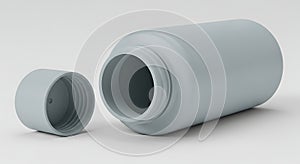 Grey Plastic Bottle Mockup, Open Cap, Medicine, Pills