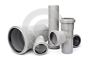 Grey plastic pipe on white background