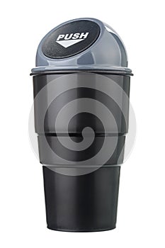 Grey plastic trash glass with push cap