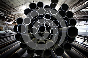 Grey plumbing pipes, industry, manufacture of pipes