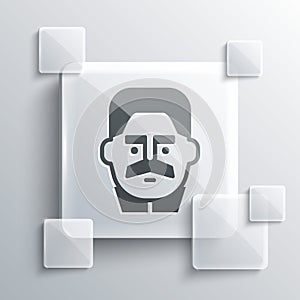 Grey Portrait of Joseph Stalin icon isolated on grey background. Square glass panels. Vector