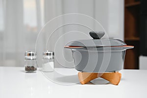 Grey pot ceramic on kitchen background