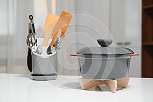 Grey pot ceramic on kitchen background