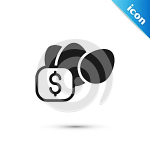 Grey Price tag for chicken egg icon isolated on white background. Vector