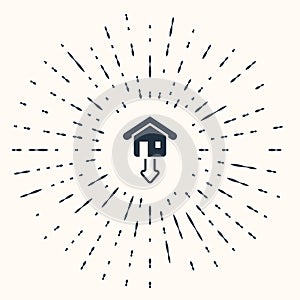 Grey Property and housing market collapse icon isolated on beige background. Falling property prices. Real estate stock